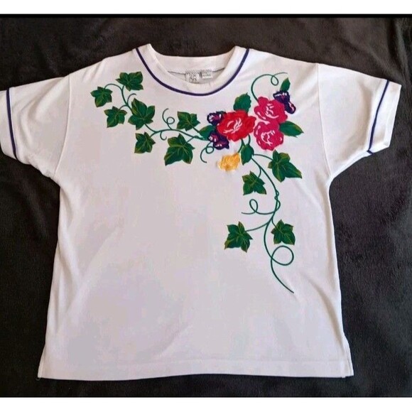Tops - Shirt XL New Womens Kristin Paige Pullover Style White With Flowers